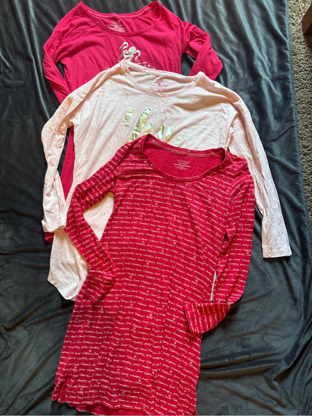 Victoria’s Secret 3-Pack Long Sleeve Sleep Shirts - Pink & Red